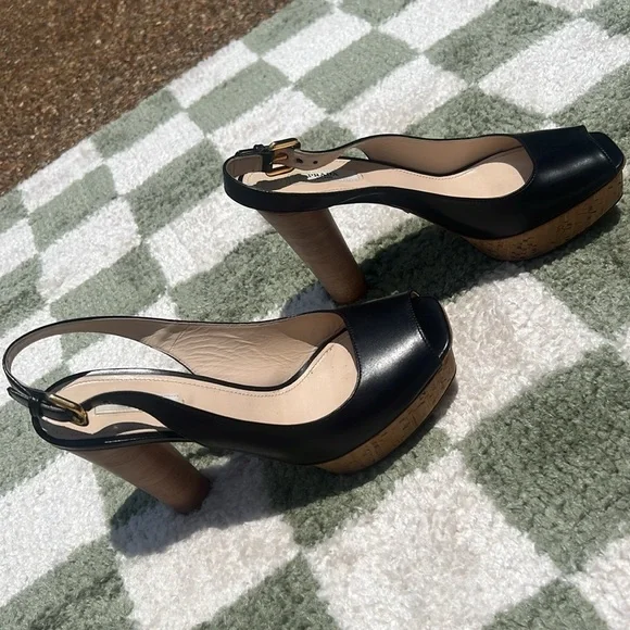 PRADA BLACK PEEP TOE CORK PLATFORM PUMPS - box included - Picture 10 of 17